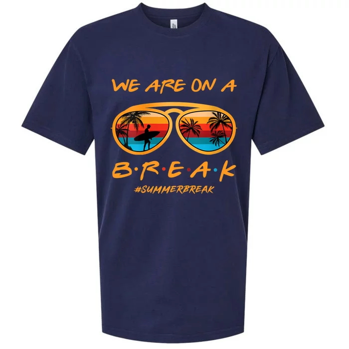 Wo Rainbow We Are On A Break Teacher Summer Break Hello Summer V-Neck Sueded Cloud Jersey T-Shirt