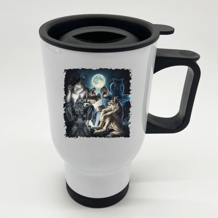 Wolf Ripping Werewolf Alpha Wolf Funny Oddly Meme Front & Back Stainless Steel Travel Mug