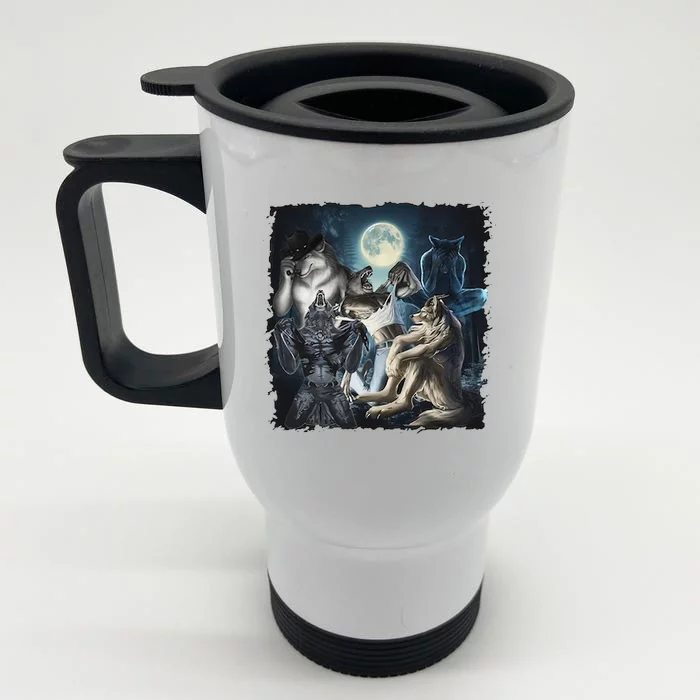 Wolf Ripping Werewolf Alpha Wolf Funny Oddly Meme Front & Back Stainless Steel Travel Mug