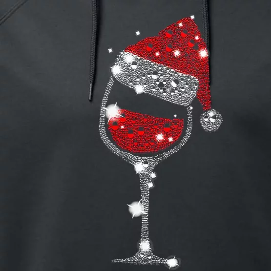 Womens Red Wine Glass Christmas Tee Funny Santa Hat Xmas Gift VNeck TShirt Performance Fleece Hoodie