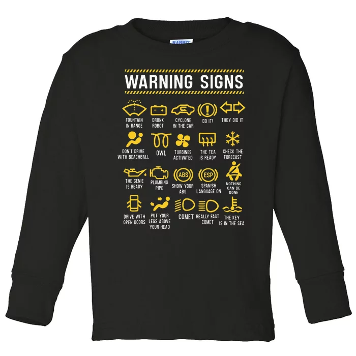 Warning Signs 101 Funny Car Mechanic Toddler Long Sleeve Shirt