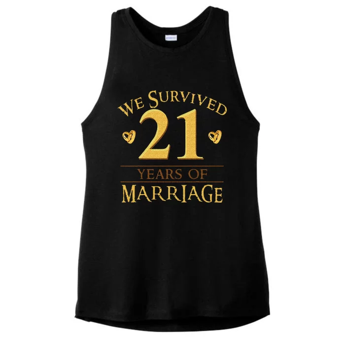 We Survived 21 Years Of Marriage Couple 21st Anniversary Ladies Tri-Blend Wicking Tank