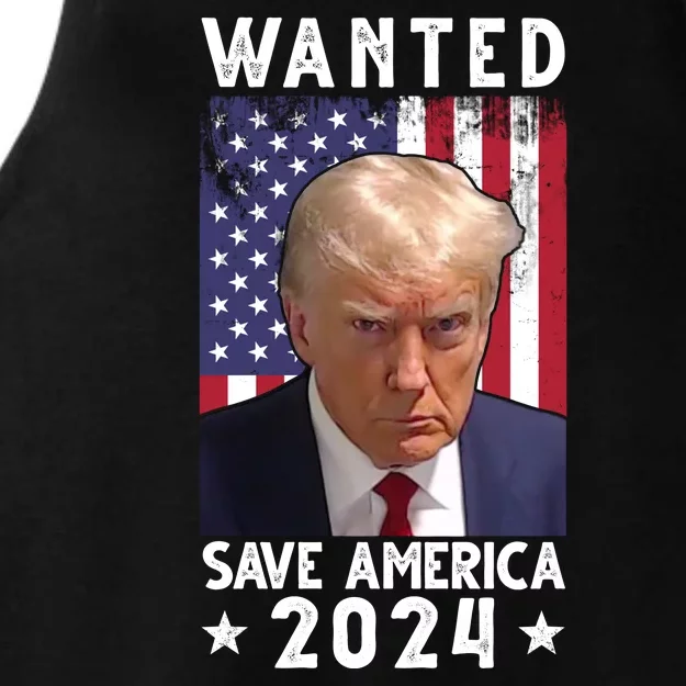 Wanted Save America 2024 Donald Trump USA Flag Ladies Tri-Blend Wicking Tank