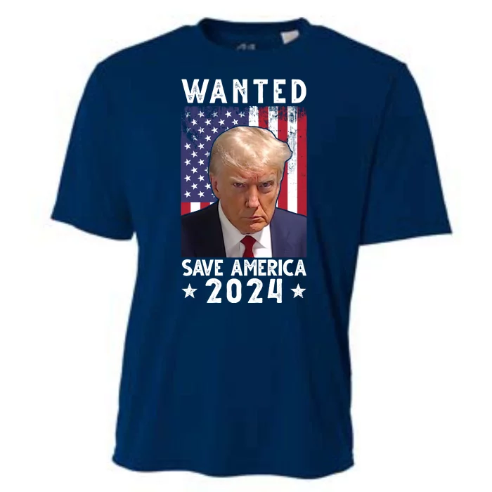 Wanted Save America 2024 Donald Trump USA Flag Cooling Performance Crew T-Shirt