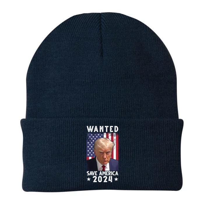 Wanted Save America 2024 Donald Trump USA Flag Knit Cap Winter Beanie