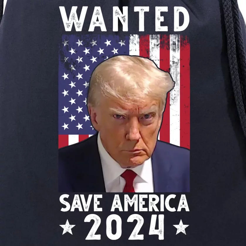 Wanted Save America 2024 Donald Trump USA Flag Drawstring Bag