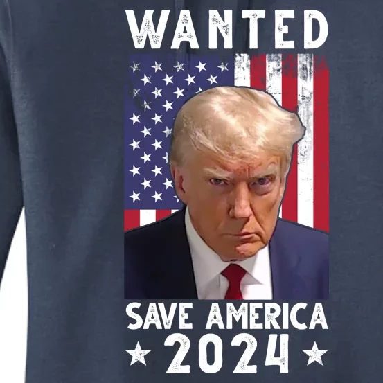 Wanted Save America 2024 Donald Trump USA Flag Women's Pullover Hoodie