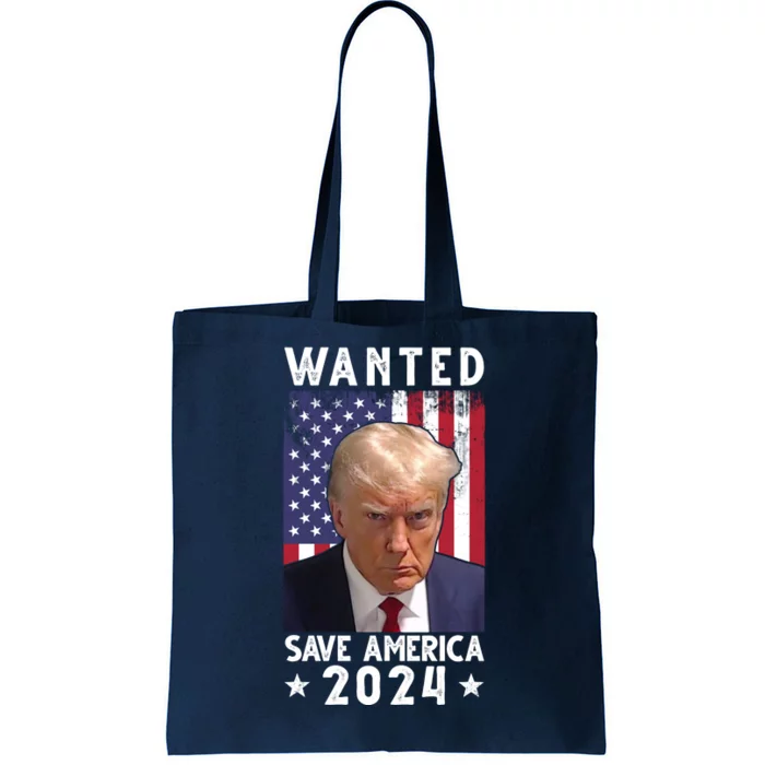 Wanted Save America 2024 Donald Trump USA Flag Tote Bag