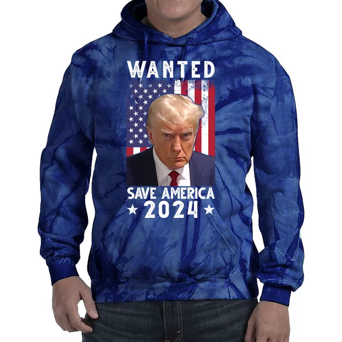 Wanted Save America 2024 Donald Trump USA Flag Tie Dye Hoodie