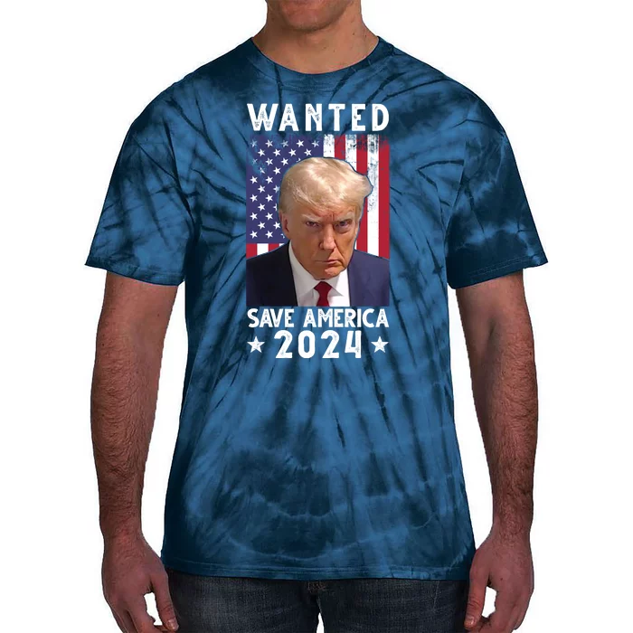 Wanted Save America 2024 Donald Trump USA Flag Tie-Dye T-Shirt