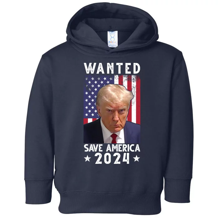 Wanted Save America 2024 Donald Trump USA Flag Toddler Hoodie