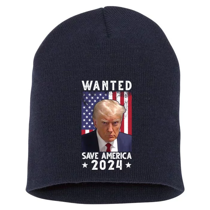 Wanted Save America 2024 Donald Trump USA Flag Short Acrylic Beanie