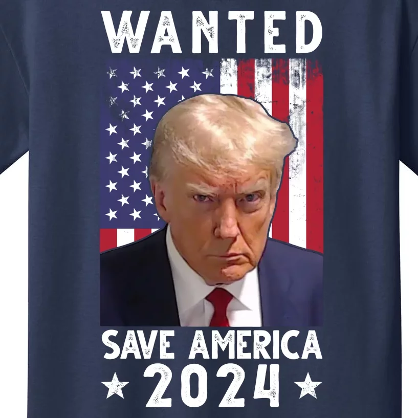 Wanted Save America 2024 Donald Trump USA Flag Kids T-Shirt