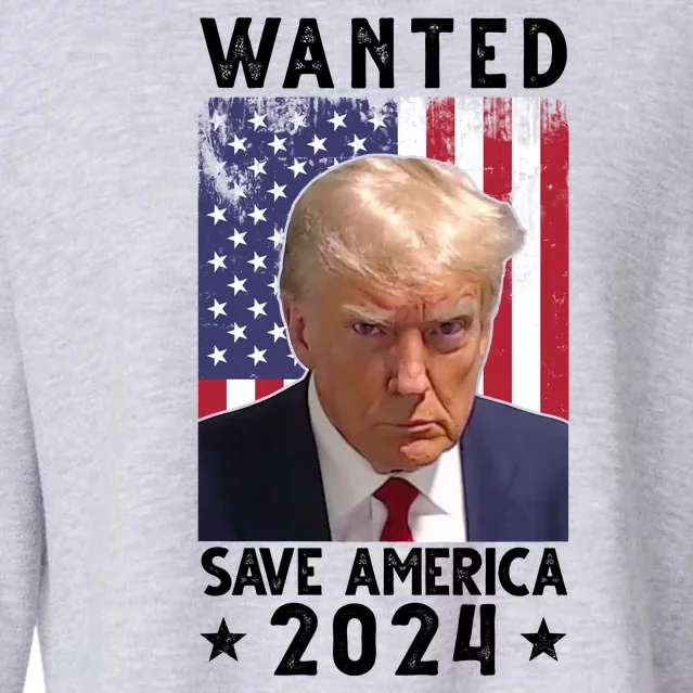 Wanted Save America 2024 Donald Trump USA Flag Cropped Pullover Crew