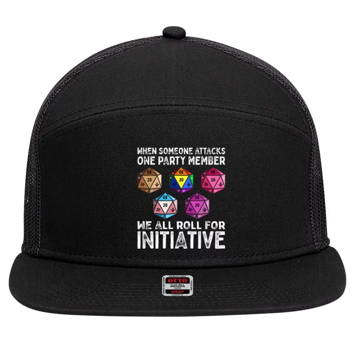 When Someone Attacks One Party Member D20 Dice Lgbtq Ally 7 Panel Mesh Trucker Snapback Hat