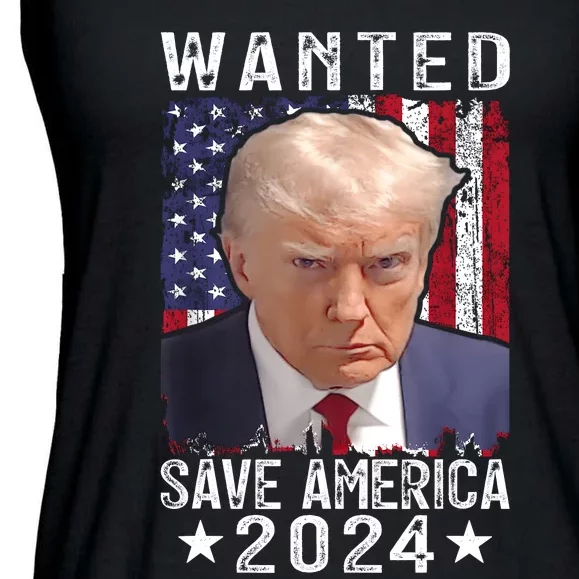 Wanted Save America 2024 Never Surrender Ladies Essential Flowy Tank