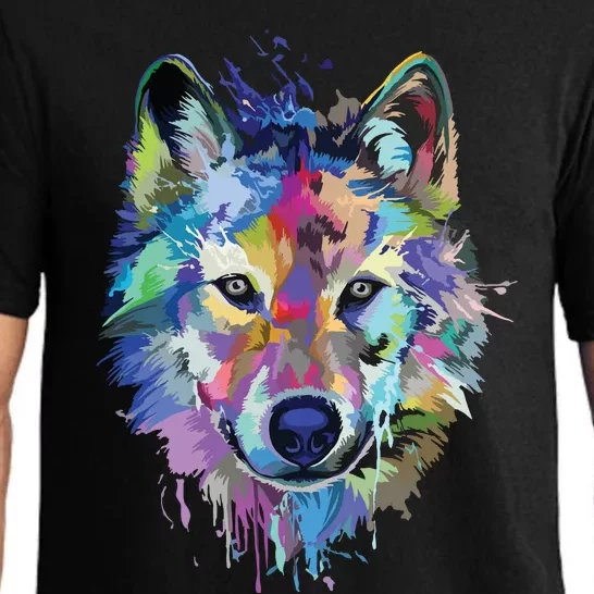 Wolf Splash Art Animal Face | Wolf Lover Pajama Set