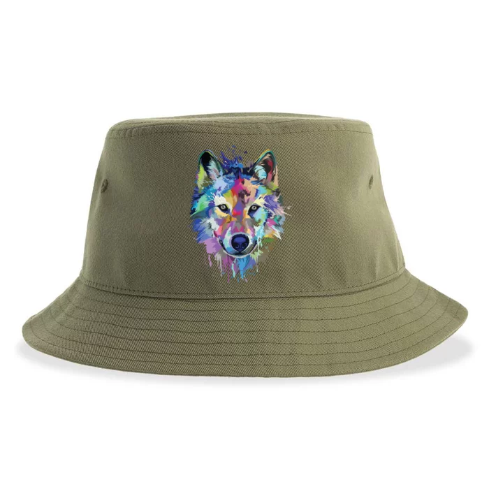 Wolf Splash Art Animal Face | Wolf Lover Sustainable Bucket Hat