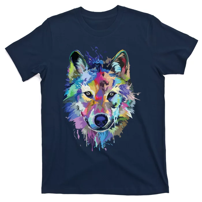 Wolf Splash Art Animal Face | Wolf Lover T-Shirt