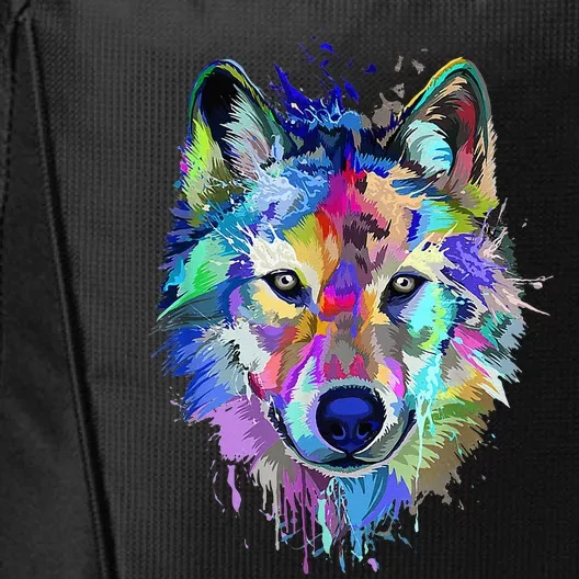 Wolf Splash Art Animal Face  Wolf Lover City Backpack