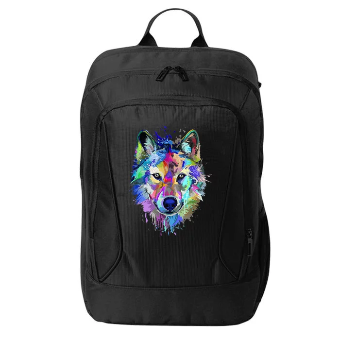 Wolf Splash Art Animal Face  Wolf Lover City Backpack