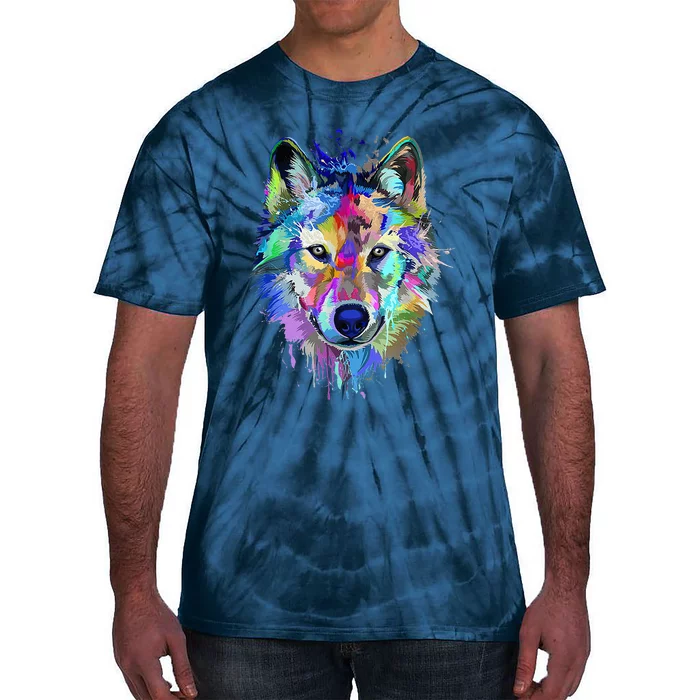 Wolf Splash Art Animal Face  Wolf Lover Tie-Dye T-Shirt