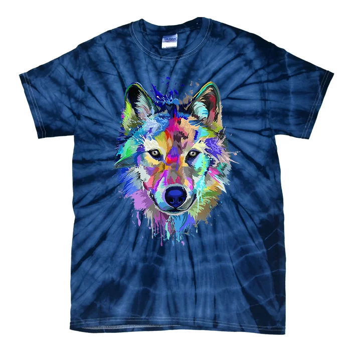 Wolf Splash Art Animal Face  Wolf Lover Tie-Dye T-Shirt