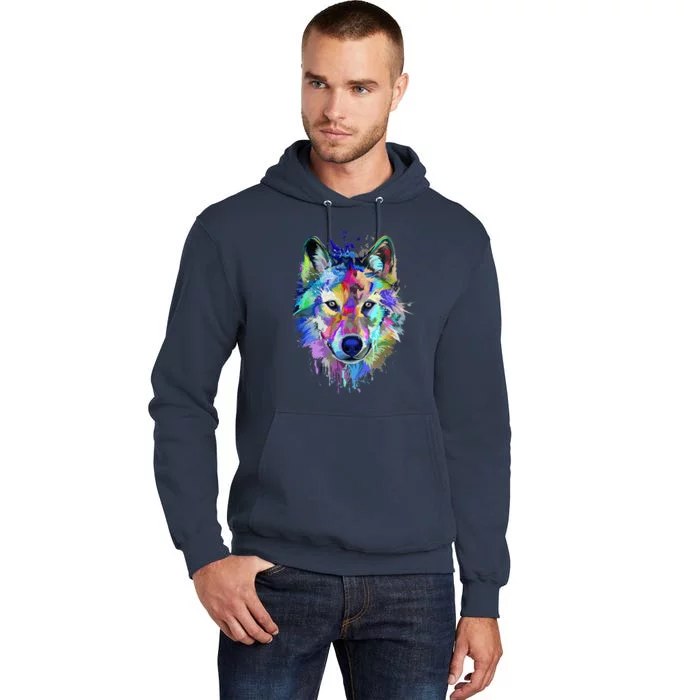 Wolf Splash Art Animal Face  Wolf Lover Tall Hoodie