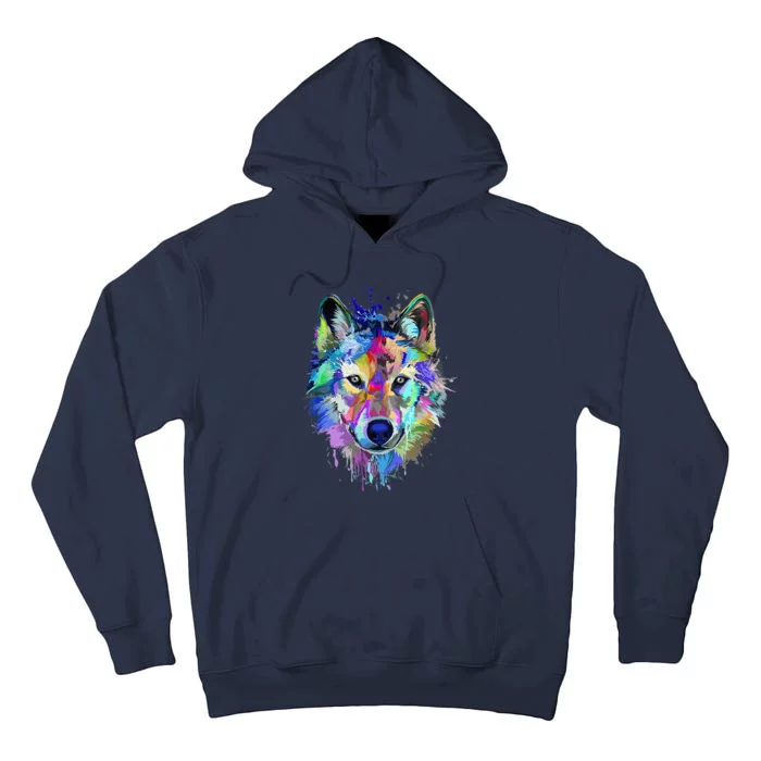 Wolf Splash Art Animal Face  Wolf Lover Tall Hoodie