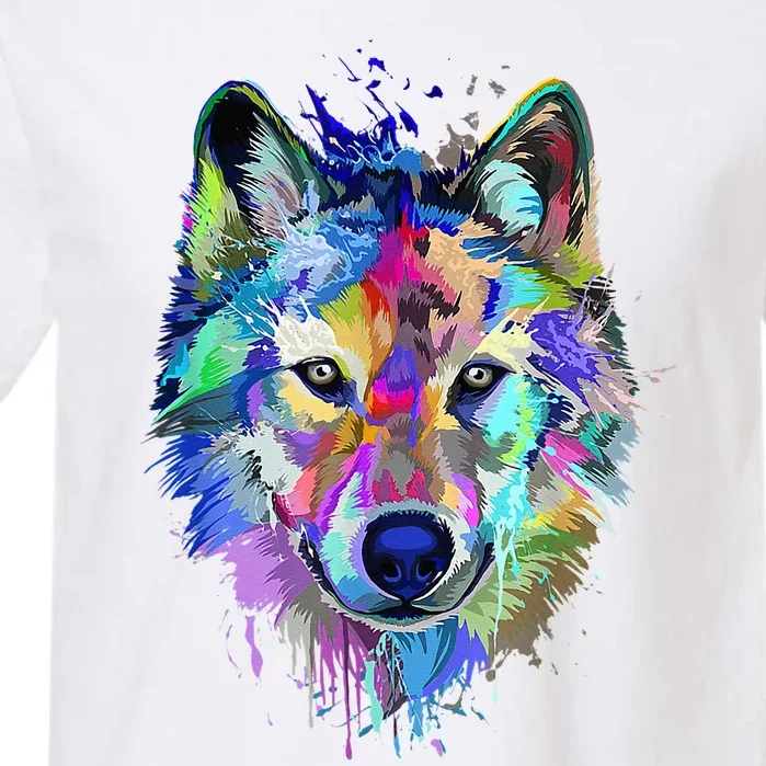 Wolf Splash Art Animal Face  Wolf Lover Garment-Dyed Heavyweight T-Shirt