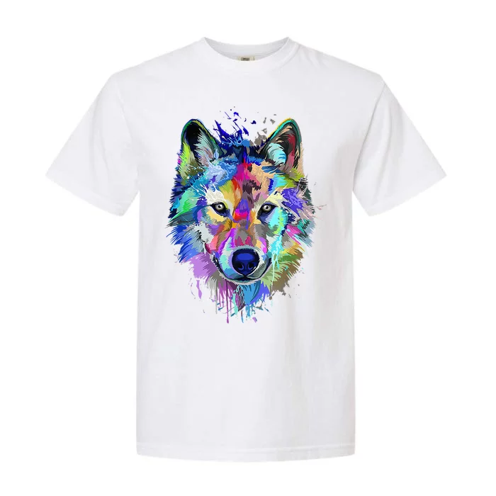 Wolf Splash Art Animal Face  Wolf Lover Garment-Dyed Heavyweight T-Shirt