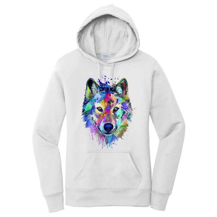 Wolf Splash Art Animal Face  Wolf Lover Women's Pullover Hoodie