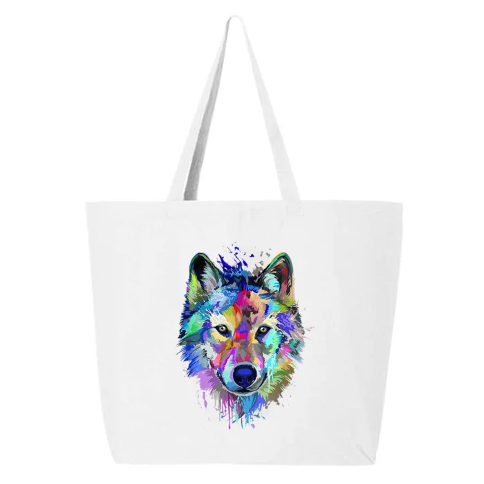 Wolf Splash Art Animal Face  Wolf Lover 25L Jumbo Tote