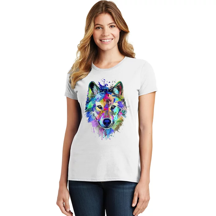 Wolf Splash Art Animal Face  Wolf Lover Women's T-Shirt