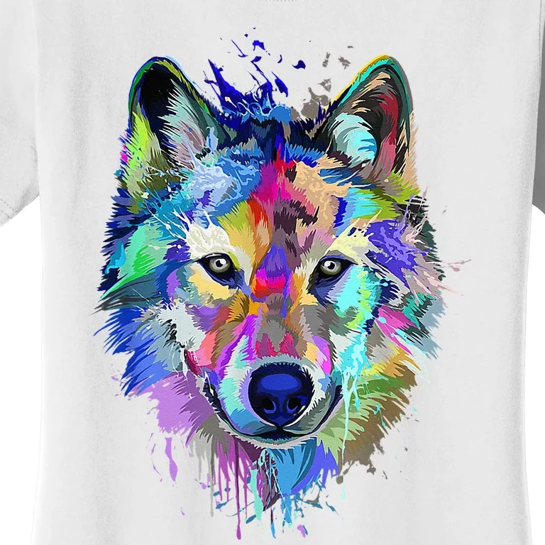 Wolf Splash Art Animal Face  Wolf Lover Women's T-Shirt