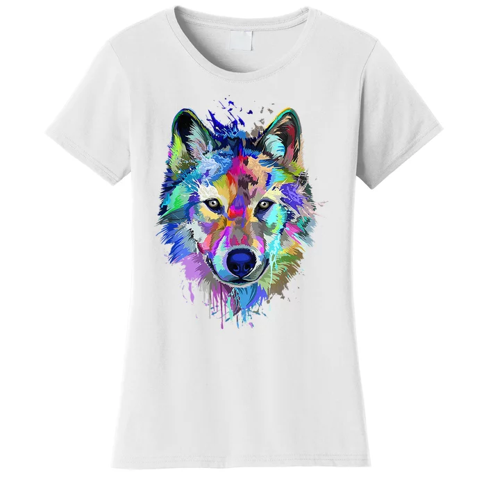 Wolf Splash Art Animal Face  Wolf Lover Women's T-Shirt