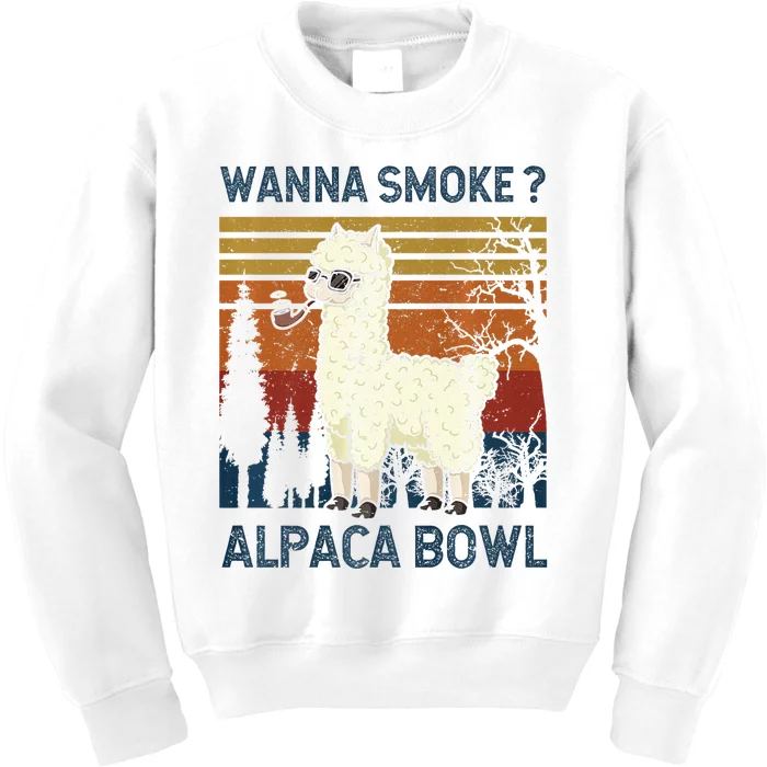 Wanna Smoke Alpaca Bowl Alpacas Pipe Ganja Cannabis Thc Premium Kids Sweatshirt