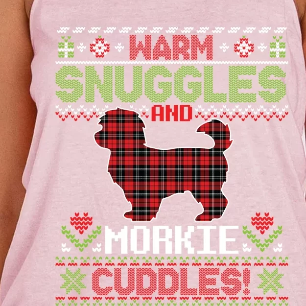 Warm Snuggles And Morkie Dog Cuddles Merry Christmas Mom Dad Gift Women's Knotted Racerback Tank