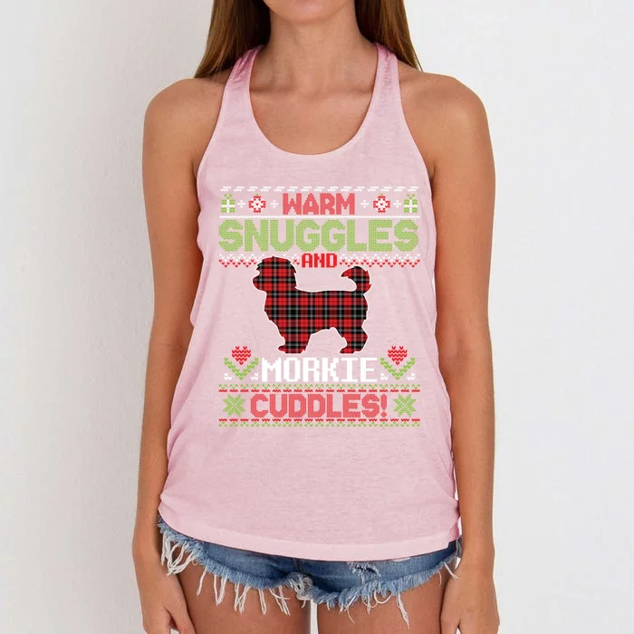 Warm Snuggles And Morkie Dog Cuddles Merry Christmas Mom Dad Gift Women's Knotted Racerback Tank