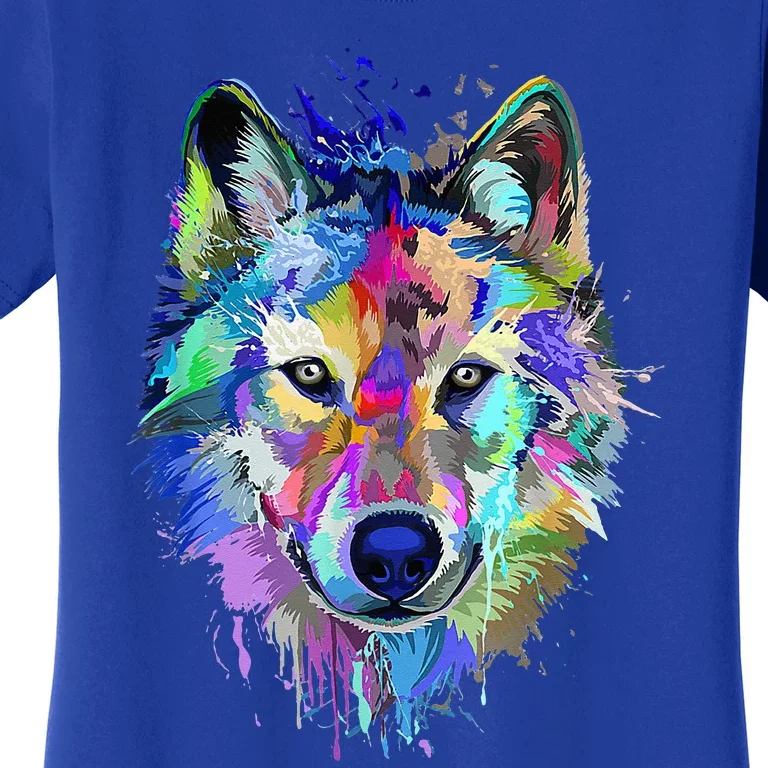 Wolf Splash Art Animal Face Wolf Lover Women's T-Shirt