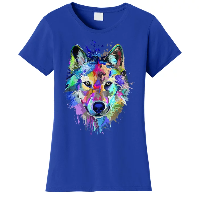 Wolf Splash Art Animal Face Wolf Lover Women's T-Shirt