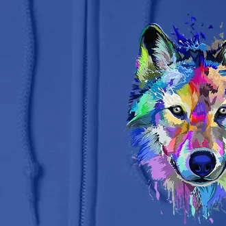 Wolf Splash Art Animal Face Wolf Lover Full Zip Hoodie