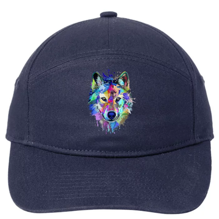 Wolf Splash Art Animal Face Wolf Lover 7-Panel Snapback Hat