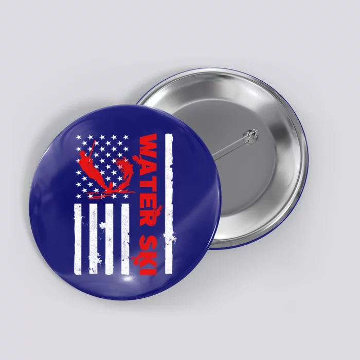 Water Ski American Flag Beachsports Wave Lover Water Skiing Gift Button