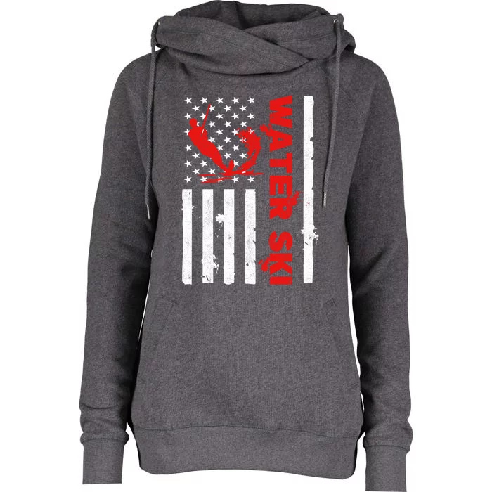 Water Ski American Flag Beachsports Wave Lover Water Skiing Gift Womens Funnel Neck Pullover Hood