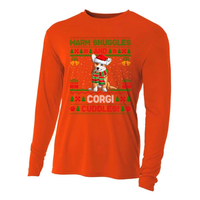 Warm Snuggles And Corgi Cuddles Ugly Santa Corgi Christmas Gift Cooling Performance Long Sleeve Crew