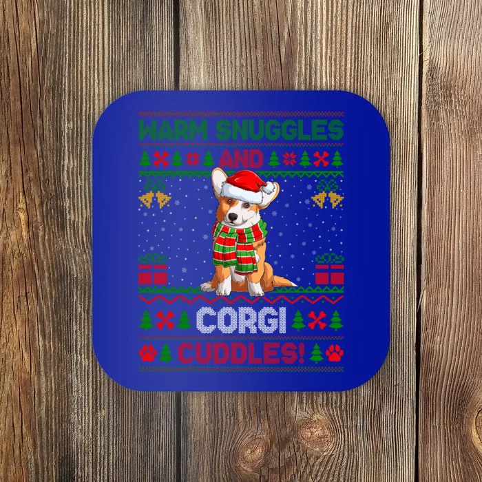 Warm Snuggles And Corgi Cuddles Ugly Santa Corgi Christmas Gift Coaster