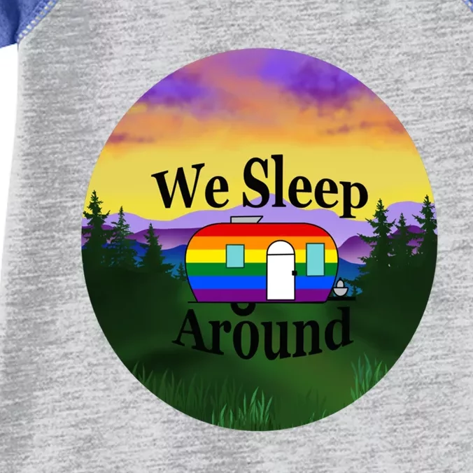 We Sleep Around Camper Lgbt Couple Travel Rv Trailer Funny Cool Gift Infant Baby Jersey Bodysuit