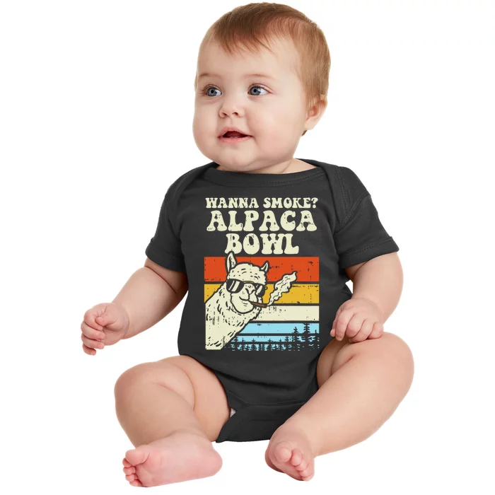 Wanna Smoke Alpaca Bowl Weed Funny Cannabis 420 Stoner Gift Baby Bodysuit