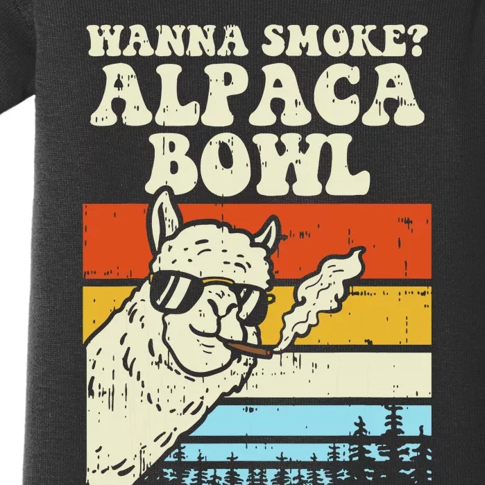 Wanna Smoke Alpaca Bowl Weed Funny Cannabis 420 Stoner Gift Baby Bodysuit